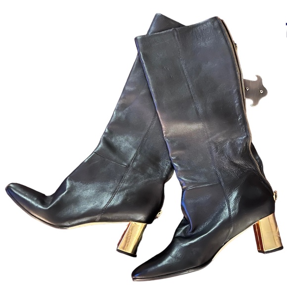 kate spade Shoes - Kate spade black knee high booths with gold heels